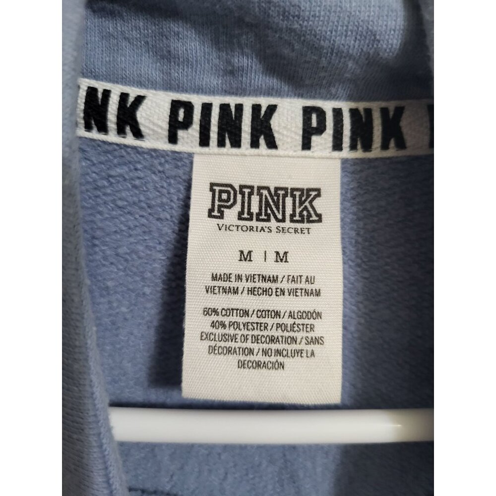 Victoria's Secret PINK High-Low Half-Zip Pullover Bluebell Cream Navy SZ M Logo - Picture 4 of 12